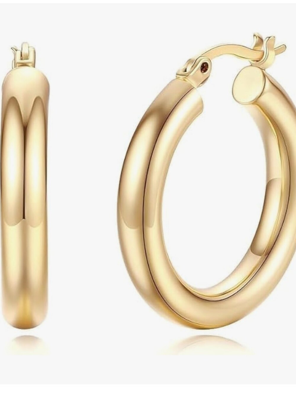 Classic Medium Size 14  Gold Hoop Earrings for Women - Polished Hoop Pair